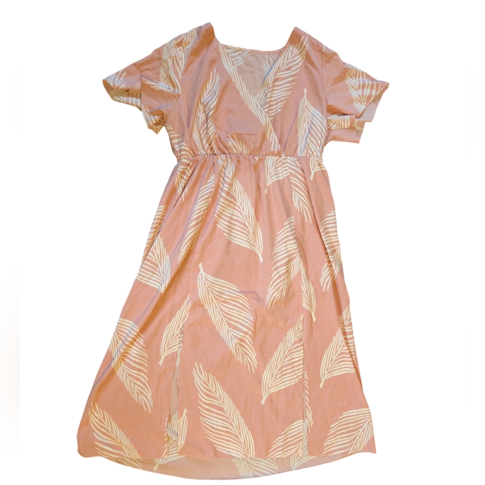 Boho Pink and‎ White Feather Midi Dress Women's 1X